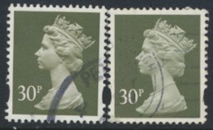 GB   Machin 30p SG Y1694  SC#  MH219  Used / FU see scan details  phosphors