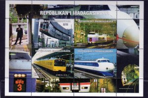 MALAGASY 1999 MODERN TRAINS MINT VF NH O.G SHEET4 (7MA)