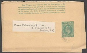 TRINIDAD 1907 EVII ½d newspaper wrapper used to London......................T460