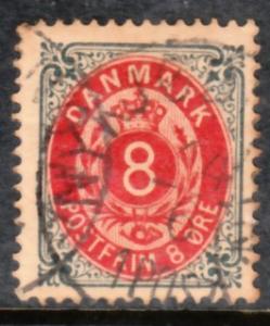 Denmark 1873 Sc 28a 8 ore gray & carmine Used