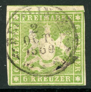 Germany States 1858 Wurttemberg 6Kr Green Scott #16 VFU G358