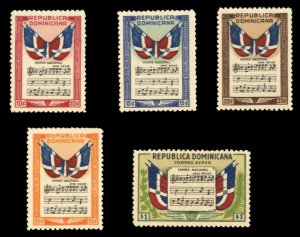 Dominican Republic #C57-61 Cat$33.35, 1946 National Anthem, complete set, hinged