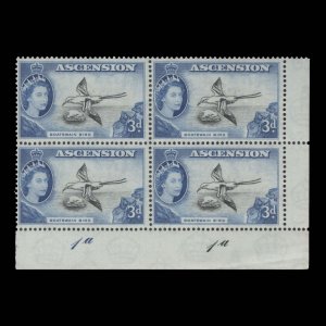 Ascension 1956 (MNH) 3d Boatswain Bird plate 1a–1a block