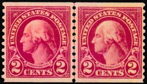U.S. Scott # 599 LP, 2¢, 1923, PSE Cert., F 70, M, OGnh, Coil Joint Line Pair