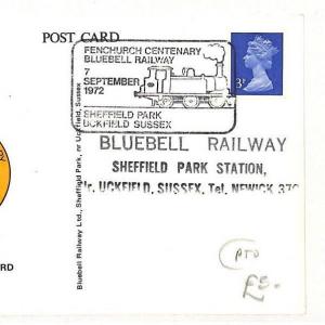 GB 1972 Sussex *Bluebell Railway* Card SHEFFIELD PARK STATION Cover AO129