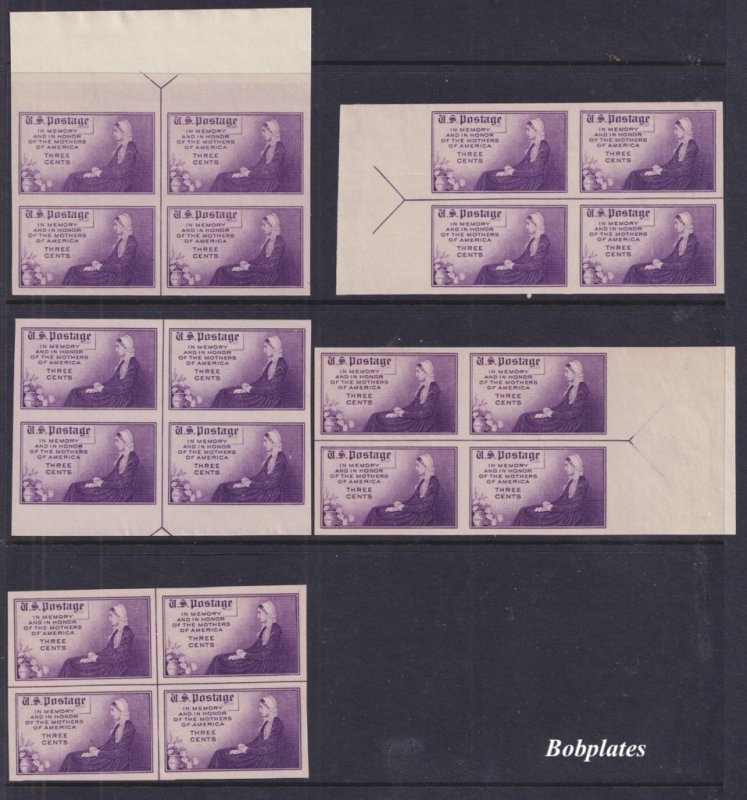 BOBPLATES #754 Mothers Day Matched Set Arrow Centerline Blocks XF NH SCV=$21.25+