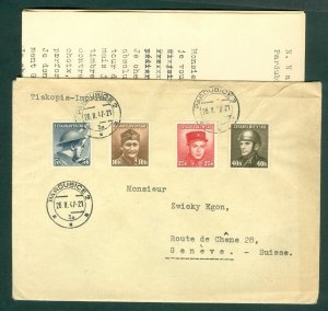 Czechoslovakia 1947. Cover, Content. Pardubice. Sc# 272-273-275-276. Adr. Switz.