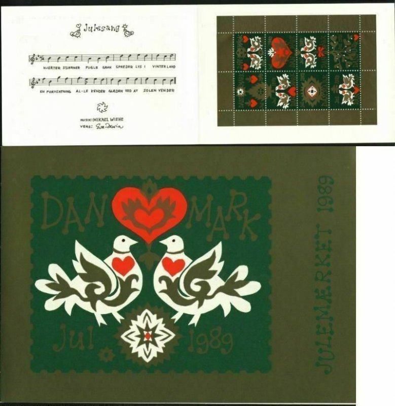 Denmark. Christmas Seals 1989. Souvenir Folder. Birds.Heart