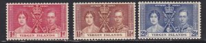 British Virgin Islands # 73-75, 1937 Coronation, Hinged, 1/3 Cat.