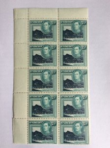 St Vincent George VI 1938 2.5d block of 10 MNH