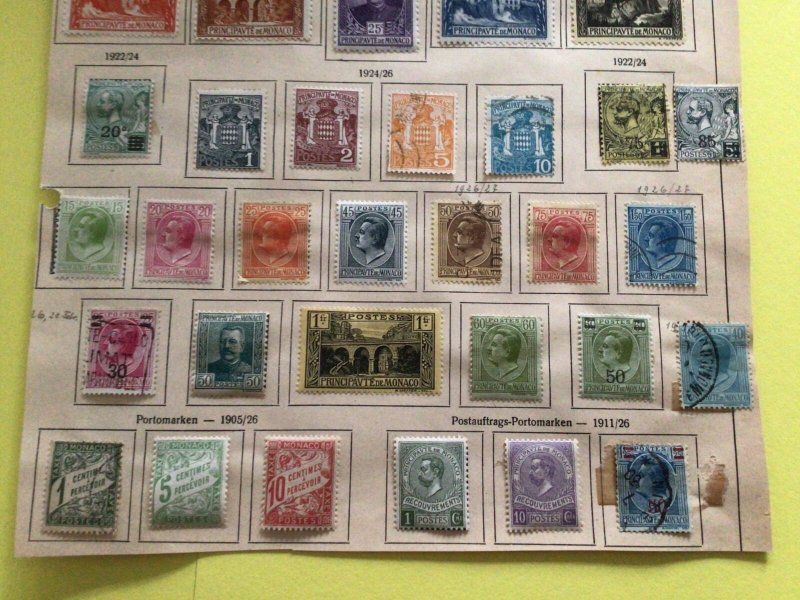 Monaco mixed mounted mint & used  stamp album page  Ref 57733