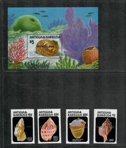 Antigua Barbuda Sc#813-816+817 M/NH/VF, Complete Set, Conch Shells, Cv. $77.25