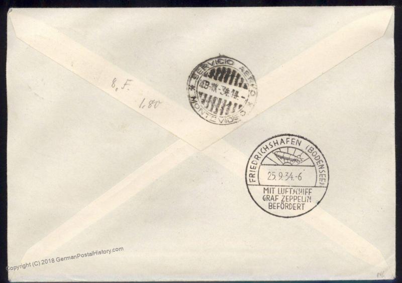 Uruguay 1934 Germany Graf Zeppelin 8th SAF Si275C Cover South America Flow 91398