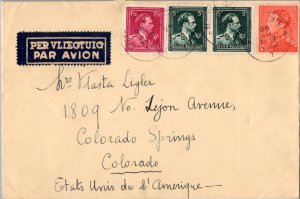 Belgium 1.50F, 5F (2) and 20F King Leopold III c1948 Berchem Antw. Airmail to...