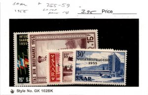 Saar -Germany, Postage Stamp, #255-259 Mint NH, 1955 Flag (AC)