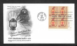Just Fun Cover #1612 FDC Railroad Lantern Plate Block Artcraft Cachet (my2860)
