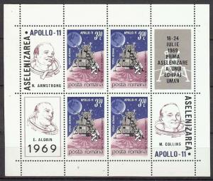 1969 ROMANIA - RUMANIEN - Apollo 11 - Sc# C175, Sheet of 4 - ** MNH / VF