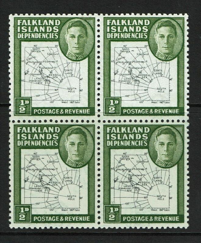 Falkland Islands SG# G9 & G9b in MNH Block of 4 / 1 With Dot in T - S6056