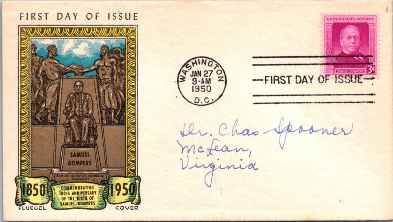 FDC 1950 SC #988 Fluegel Cachet - Washington DC - Single - F75181