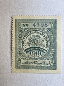 1901 Postal Telegraph Co. Stamp - sea green, perf 14