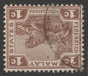 FEDERATED MALAY STATES 1904 Tiger 1c wmk mult crown - crown to the right of CA.