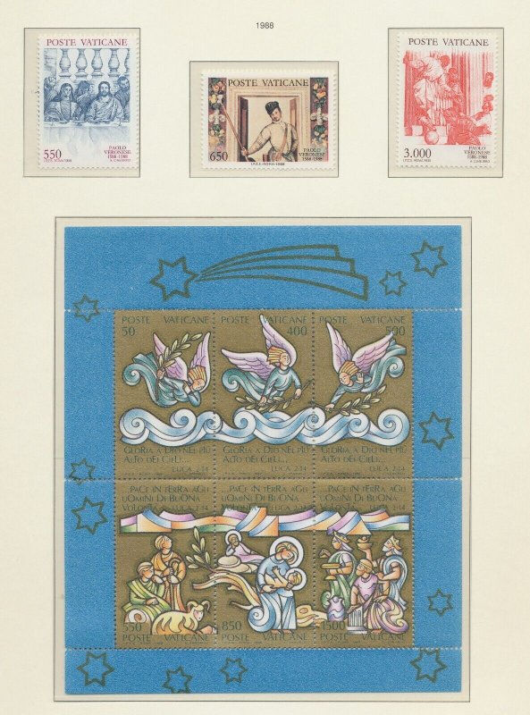 VATICAN - Scott 816-818& 825   - MNH stamps & S/S  - 1988