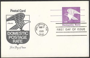 USA 1981 (12c) EAGLE Postal Card Artmaster Cachet FDOI Sc UX88 VFU