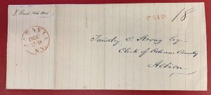 U.S., 1838 Stampless Cover/Legal Letter, sent from Batavia to Albion, N.Y.