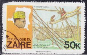 Zaire 909 USED 1979 Pres. Mobotu, Map of Zaire, Fishermen