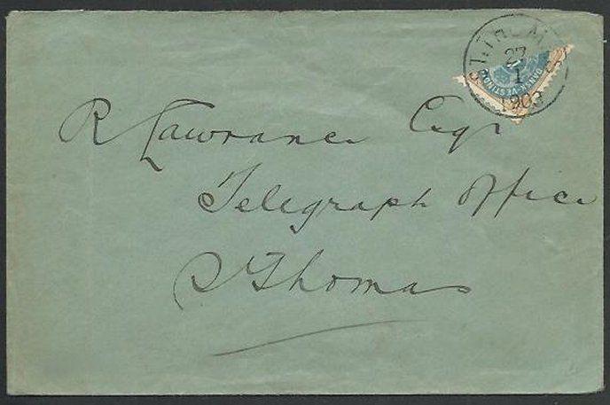 DANISH WEST INDIES 1903 4c bisected on small cover, St Thomas cds..........61229