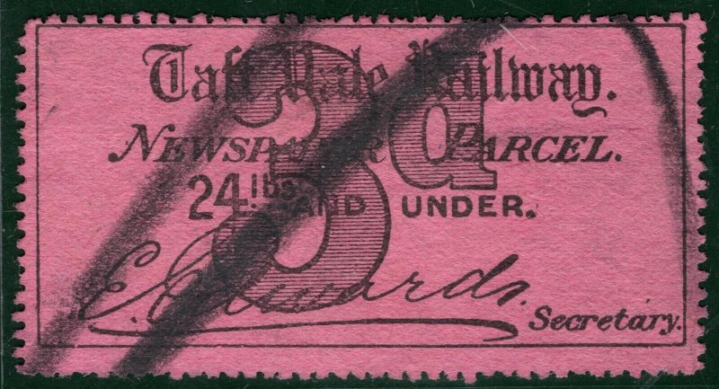 GB Wales RAILWAY Newspaper Parcel Stamp 3d Pink TAFF VALE *Edwards* Used PIW96