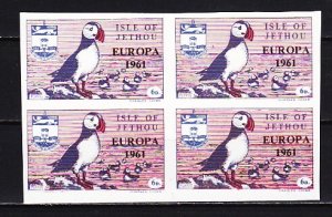 Jethou, British Local. Cat. J8. Puffin Values as a Block of 4. Europa 1961.  ^