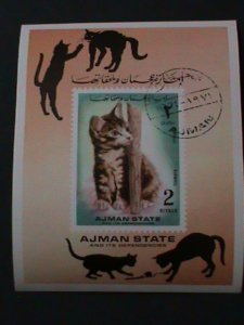 ​AJMAN-1971-FAMOUS LOVELY BEAUTIFUL PUSSY CAT-CTO IMPERF-S/S VF FANCY CANCEL