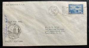 1939 Shediac Canada First Flight Airmail Cover To New York USA Pilot Signed