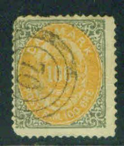 Denmark Scott 34 187 stamp CV$45 margin tear at top