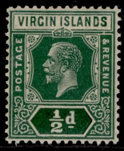 BRITISH VIRGIN ISLANDS GV SG80, ½d green, NH MINT. Cat £16. DIE II WMK SCRIPT