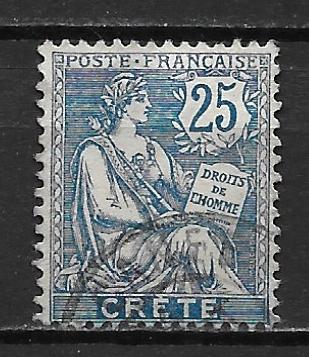 French Offices in Crete 9 25c single Used