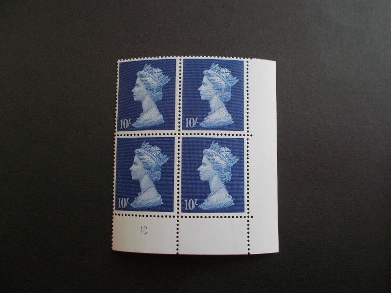 GB QEII 1969 10/- Machin High Value in Plate Block of 4 Plate 1C Unmounted Mint