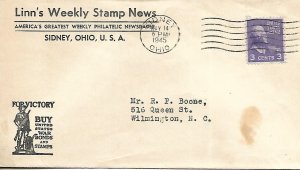 WW Two Patriotic Cover Linn's Weekly Stamp News Buy Bonds Cachet Sidney OH