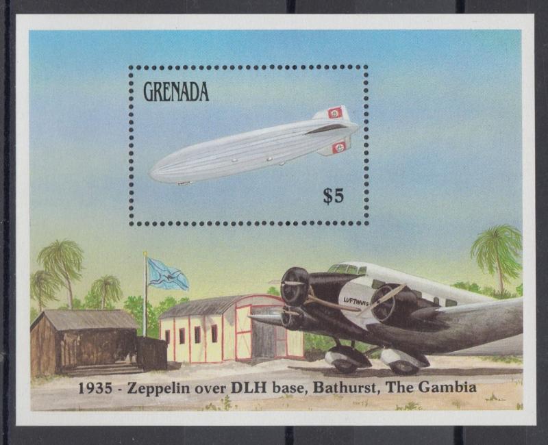 XG-AD187 GRENADA IND - Zeppelin, 1988 Aviation, Gambia MNH Sheet