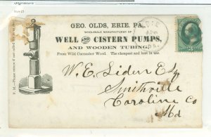 US 184 1880 George Olds, Manut. of well & Cistern Pumps advertizing cover with the intact correspondence