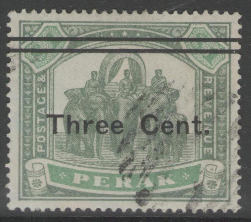 MALAYA PERAK SG86 1900 3c on $1 GREEN & PALE GREEN FINE USED