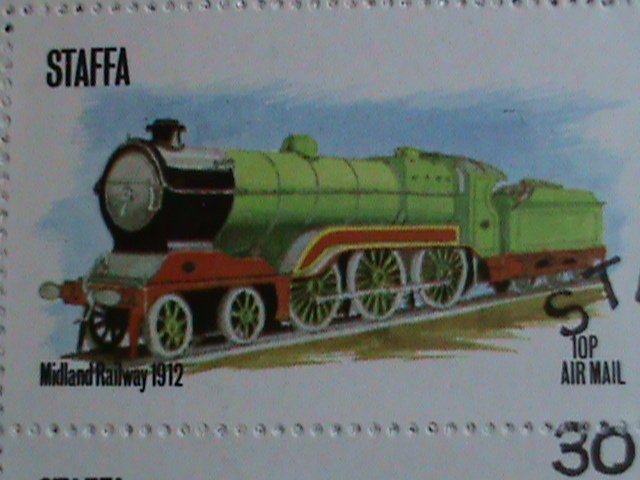 STAFFA STAMP-1974- COLORFUL WORLD FAMOUS TRAINS CTO S/S SHEET VERY FINE