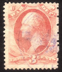 1873, US 3c, Used, Sc O85, Purple CDS
