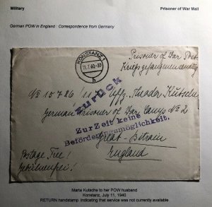 1940 Konstanz Germany Cover To German POW Prisoner Of War Camp 2 In England