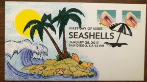 Seashells 2017 FDC First Day Cover Hand Drawn Cachet Ocean Palm Tree Shell