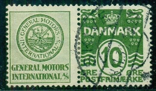 DENMARK (RE14) 10ore green GENERAL MOTORS INT’L advertising pair used