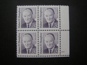 Scott 2189a, 52c Hubert H. Humphrey, PB4 #1 LR, MNH Great American Beauty