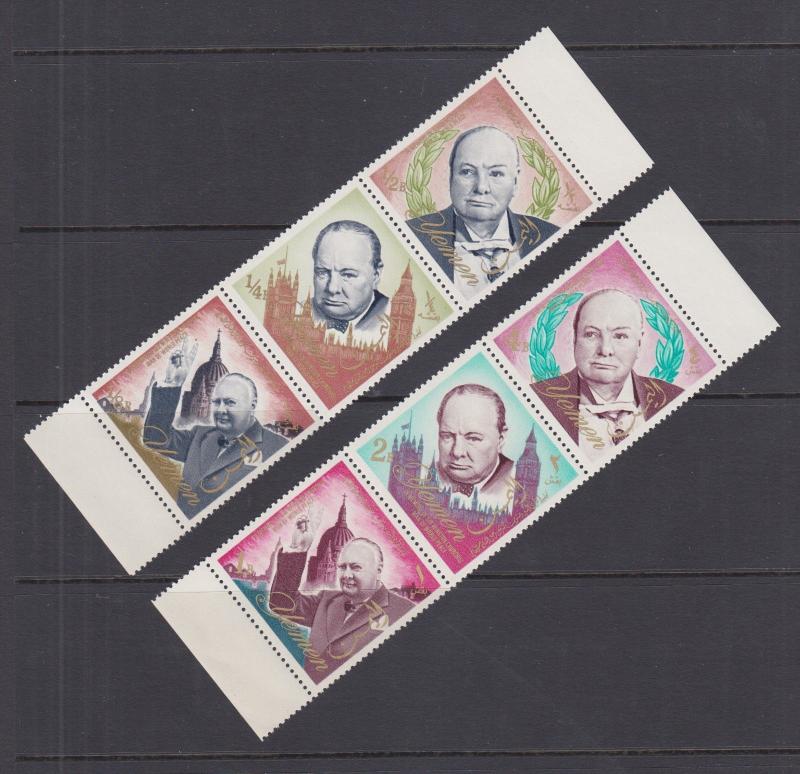 Yemen Mi 153-158 MNH. 1965 Winston Churchill, cplt set in strips of 3