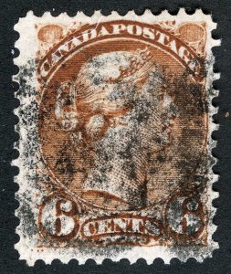 Canada Sc 39 Yellow Brown 6¢ 1870 Black Cancel Four Margins
